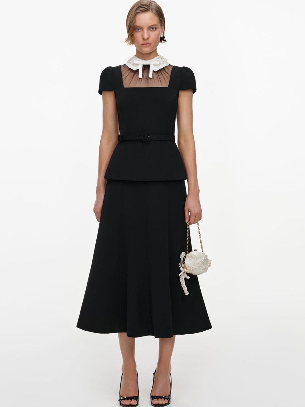 NWOT Self-Portrait BLACK CREPE BOW PEPLUM MIDI DRESS
